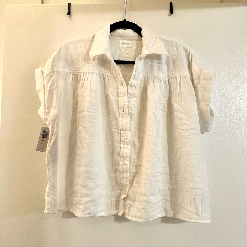 NWT Aritzia Wilfred Free Moselle white short sleeve button up top